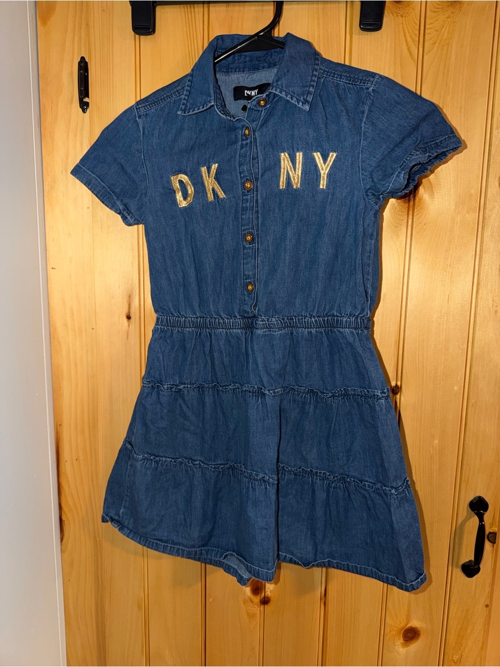 DKNY Girls Classic Short Sleeve Denim Dress- Size 6